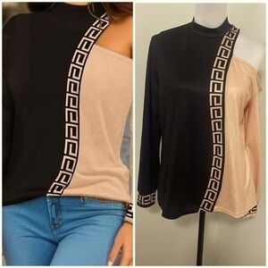Women’s CHICME Long Sleeve Color Block Cut Off Shoulder Blouse Medium